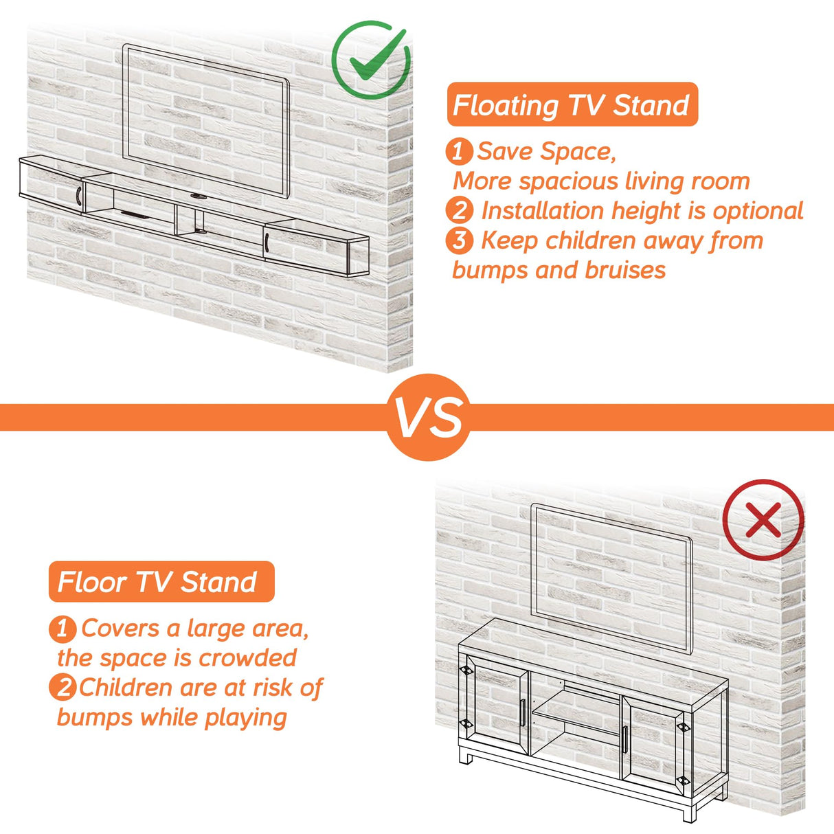 FITUEYES Wall Mounted Floating TV Shelf with Yellow Light, Flaoting Entertainment Center TV Shelf for Under TV, Wall Mounted TV Console Cabinet,70'',Brown FITUEYES