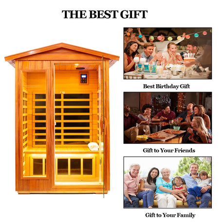 KUNSANA Outdoor Sauna 2 Person Infrared Sauna Far Infrared Saunas for Home Low EMF Home Sauna Spa Mahogany Wood Sauna Room with Bluetooth Speakers, LED Reading Lamps, Chromotherapy Lights KUNSANA