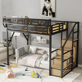 Mirightone Full Size Loft Bed with Stairs and Storage, Metal Loft Bed Frame with Bedside Shelf and Large Under-Bed Space, Heavy-Duty Bed for Adults Teens and Kids, Black Mirightone