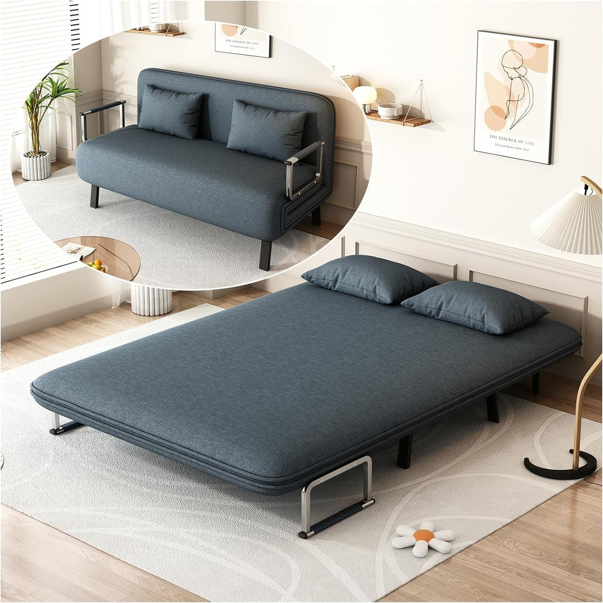 Convertible Sleeper Sofa, 55″ Tri-Folding Queen Sofa Bed with Adjustable Backrest, Velvet Comfy Loveseat Sleeper, Sleeper Sofa Bed for Adults, Modern Futon Sofa Bed for Bedroom Living Room (55in) Meesifeel