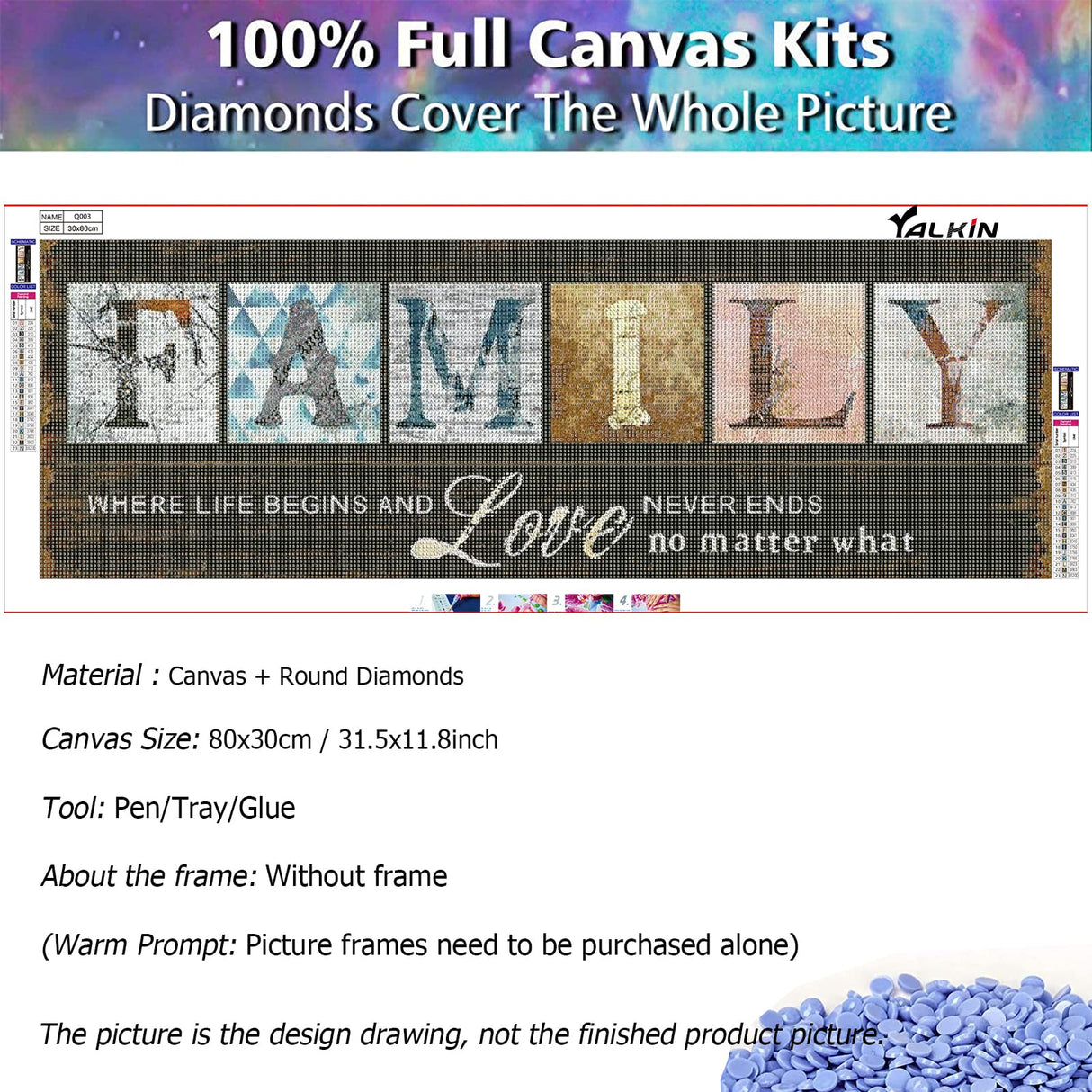 YALKIN Diamond Painting Kits for Adults, Family Diamond Art(31.5x11.8inches) Full Drill Crystal Rhinestone Embroidery Pictures, Wall Decor Stress and Anxiety Relief, Family Diamond Painting YALKIN