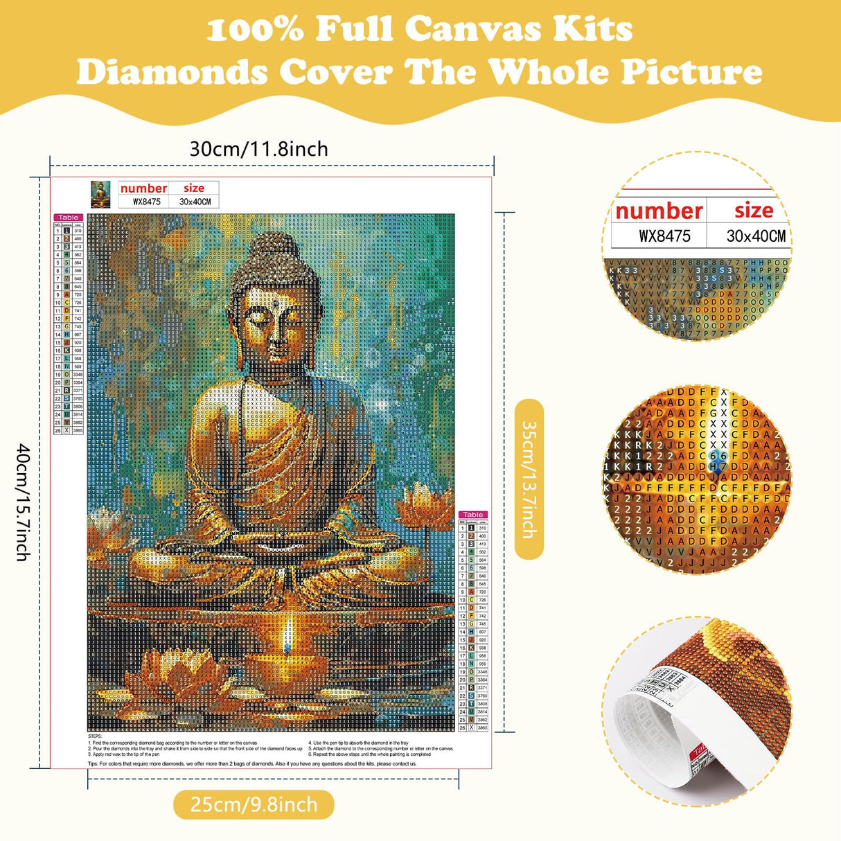 SENQAO Buddha Diamond Painting Kits for Adults, 5D Buddhism Inspirational Full Drill Diamond Art Kits, Lotus DIY Round Full Drill Gem Art and Crafts for Home Wall Decor 12x16inch SENQAO