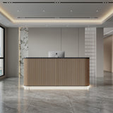 ONNAHOMEStlyle 70.87in Yellow Curved Reception Desk with Lock Drawer File Cabinet,Mid Century Front Desk Reception Room Table with LED Lights, Retail Counter for Checkout, Lobby, Beauty Salon ONNAHOMEStlyle