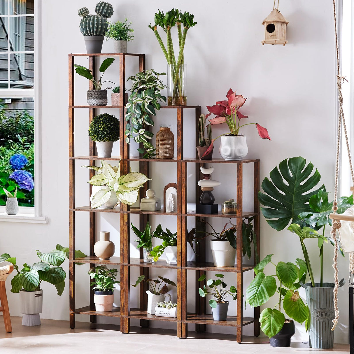 YUFAM 54in Tall Bookshelf 5-Tier Small Narrow Bookcase, Skinny Book Shelf for Small Space, Farmhouse Slim Shelf with Storage, Wood Freestanding Display Thin Bookshelves for Living Room, Office, Brown YUFAM