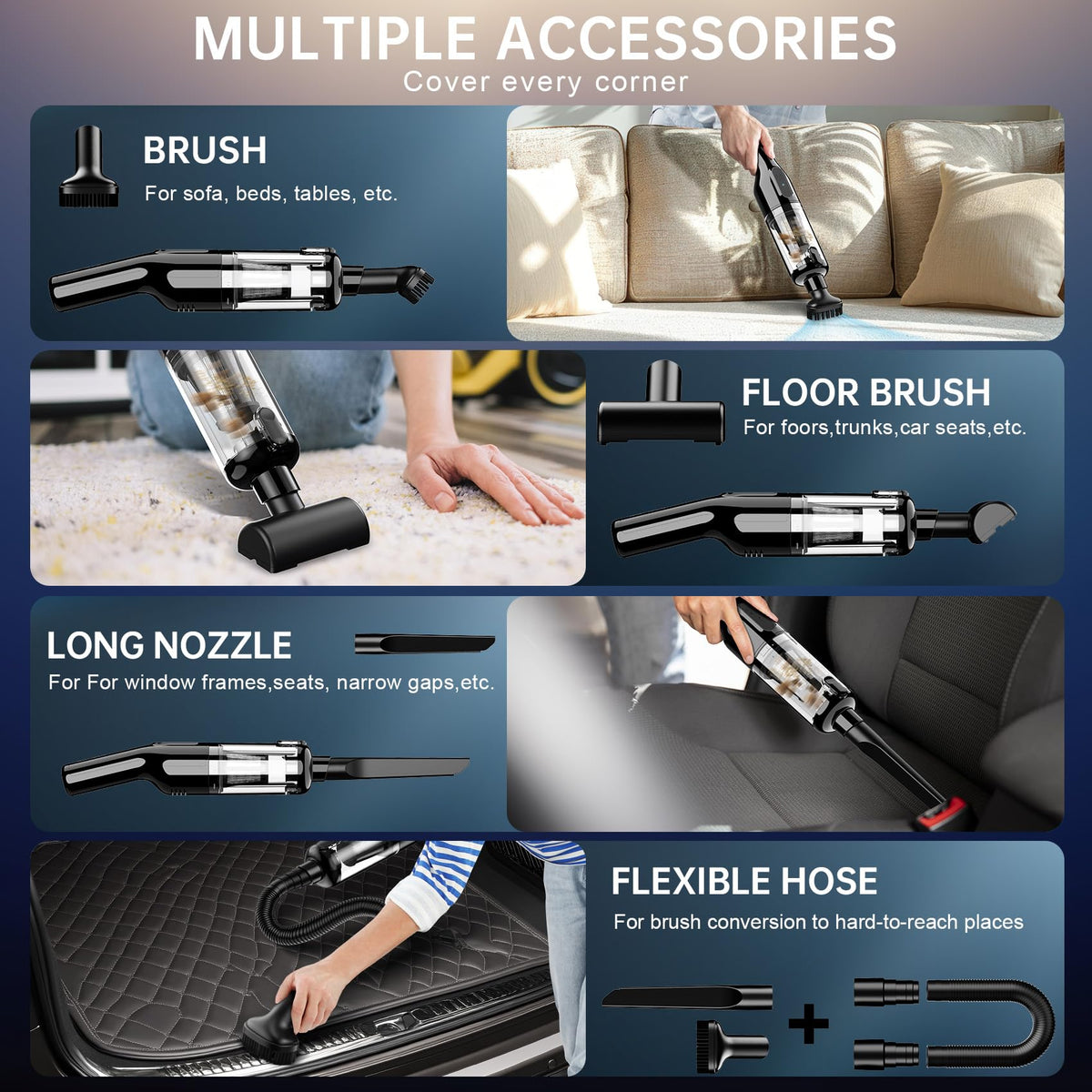 Cordless Handheld Vacuum, Rechargeable Car Vacuum with 16000Pa Powerful Suction, Ultra-Lightweight 1.3lbs, Brushless Motor, Multiple Accessories for Home Office Car Pets Cleaning dormzie