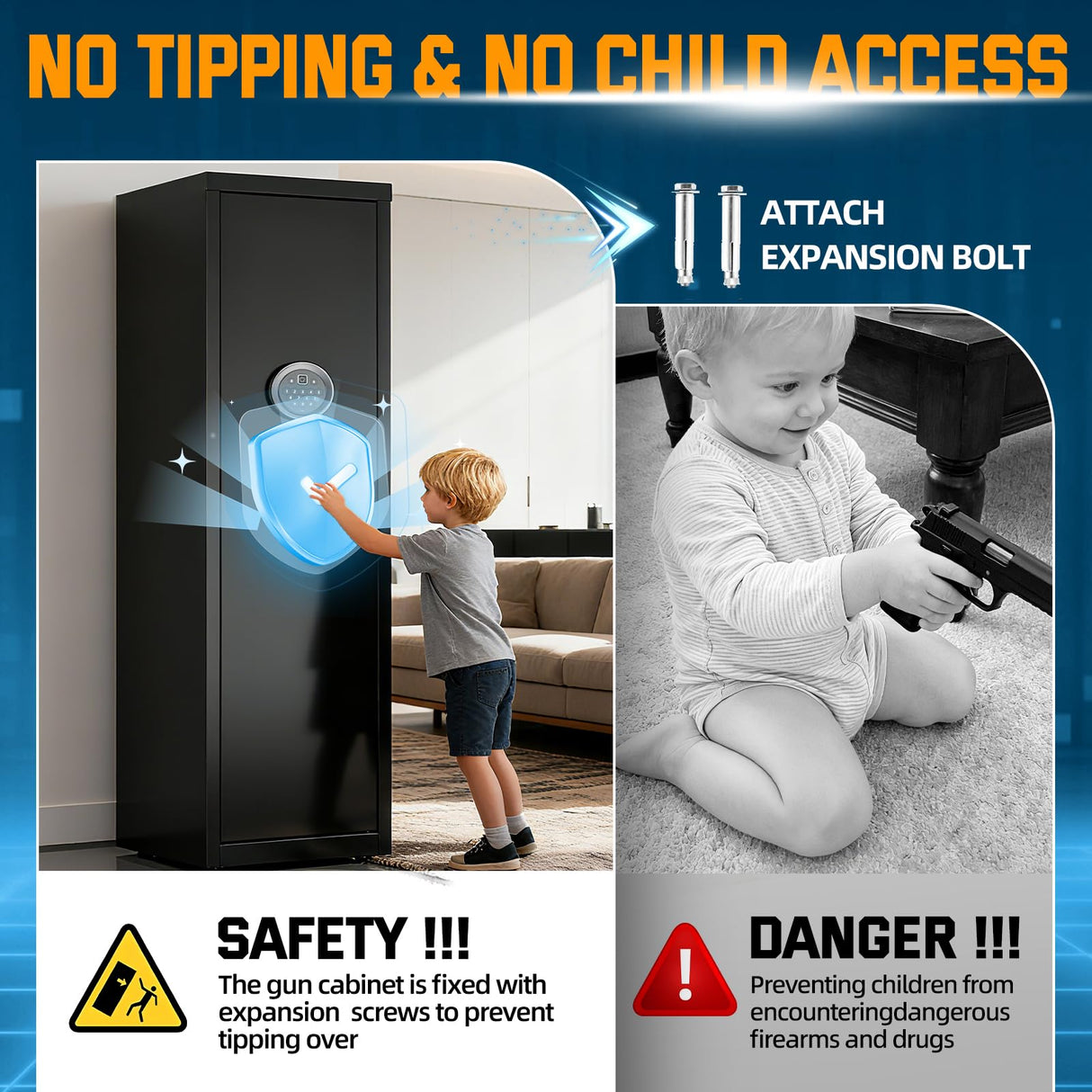 8-10 Long Gun Safe for Rifles and Pistols with Digtal Keypad, Quick Access Rifle Safe with Dual Alarm and Mute Mode, Gun Cabinets for Rifles and Shotguns with 2 Removable Shleves, Easy Assemble Yiosotne