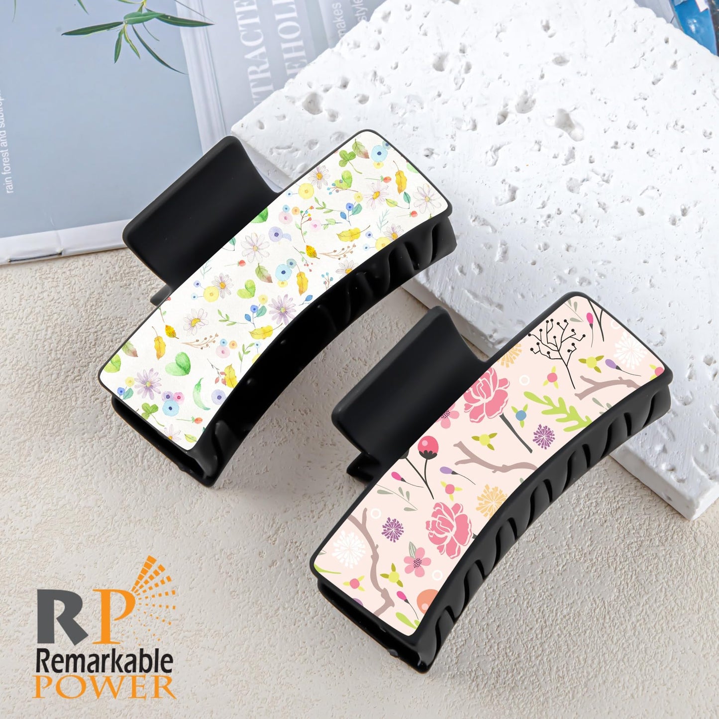 RP Remarkable Power, 8 Pack Sublimation Hair Claw Clip Blanks Non-Slip Hair Clips DIY Heat Transfer Rectangle for Thin Thick Long Hair