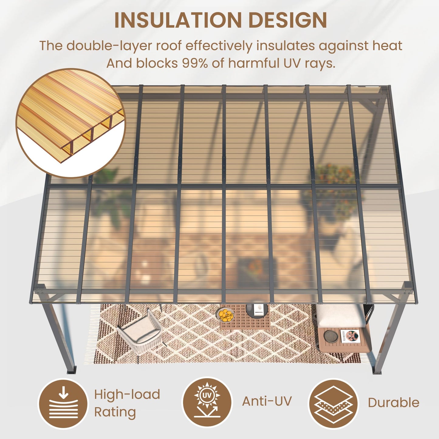 VONZOY 10' x 10' Gazebo, Large Hardtop Wall Mounted Lean to Gazebo for Patio, Aluminum Pergola Awnings for Decks, Patio, Backyard, Porch - WoodArtSupply