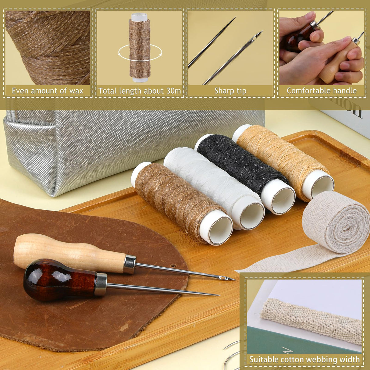 Jupean Bookbinding Kit - Beginner's Book Binding Materials & Tools with Bone Folder, Book Binding Awl, Webbing Strap, Storage Box JUPEAN