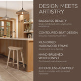 Maven Lane Luna 26 Inch Tall Counter Height Backless Modern Dining Barstool in Rustic Light Oak Wood Finish with Narrow Saddle Seat, Set of 2 Maven Lane