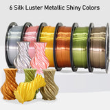 MIKA3D 6 Spools 1.75mm Silk PLA 3D Printer Filament Bundle, 6 Metallic Shiny Colors: Gold/Silver/Copper/Bronze/Coffee Gold/Rose Gold, Each Spool 250g X 6 Spools, Total 1.5Kg 3D Printer Material MIKA3D