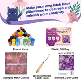 veirousa Butterfly Floral Latch Hook Kits for Adults Beginners DIY Crochet Pillow Kit Pre-Printed Pillowcase Hook and Latch Rug Kits Needlework Cushion Cover for Home Sofa Decoration 17x17 in. veirousa