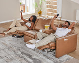 AMERLIFE Single Left Power Recliner Sofa, Reclining Sectional Sofa with Console, 6 Seats L Shaped Couch with Cup Holder& Charging Socket, Leather Modular Sofa for Living Room AMERLIFE