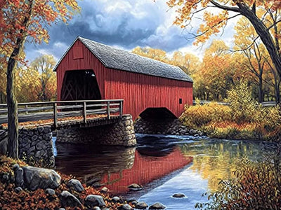KAYEIUU 5D Landscape Historic Campbells Covered Bridge Diamond Art Full Drill Diamond Painting Kits for Adults Beginners DIY Art Crafts for Relaxation and Home Wall Decor 12x16 Inch