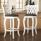 Callales 29" Bar Height Swivel Bar Stools Set of 2 for Kitchen Island, Farmhouse Barstool Counter Chair with Back and Footrest, Upholstered Barstools (White, Round Seat) Callales