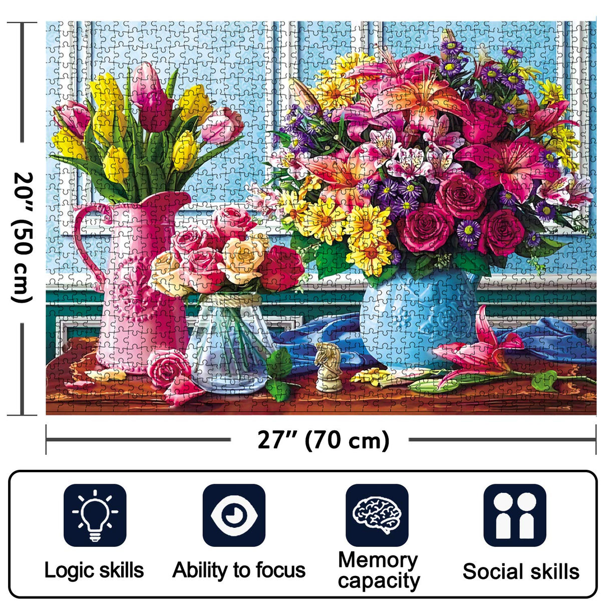 Jigsaw Puzzles 1000 Pieces for Adults Spring Flowers, Colorful Flowers Jigsaw Puzzles, Plants Tulip Rose Daisy Challenging Funny Puzzles for Friends Family Activity Game Nights RECHIATO