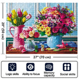 Jigsaw Puzzles 1000 Pieces for Adults Spring Flowers, Colorful Flowers Jigsaw Puzzles, Plants Tulip Rose Daisy Challenging Funny Puzzles for Friends Family Activity Game Nights RECHIATO