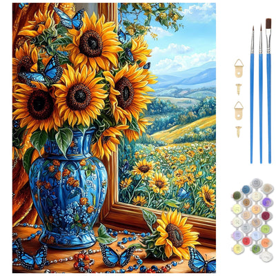 MAXBYE Sunflower Paint by Numbers Kit for Adults, Butterflies and Flowers Paint by Numbers Kits for Beginner, DIY Acrylic Color by Number on Canvas for Home Wall Decor Gift 12X16 Inch
