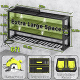 Large Power Tool Organizer Wall Mount with Charging Station, 8 Outlet Power Strip, 4 Layers 8 Drill Holder Heavy Duty Metal Tool Storage Loads 420lbs with Screwdriver Holder, Utility Racks for Garage CFMASTER