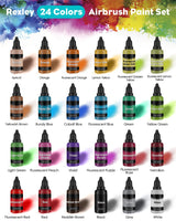 Airbrush Paint Set, 24Colors Acrylic Air Brush Paint Kit, Ready to Spray Water-Based Opaque & Neon Colors for Artists, Beginners, and Students, DIY Projects, 30 ml/1.01 Fl Oz Bottle O Rexley