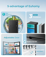 EUHOMY Mini Fridge with Freezer, 3.2 Cu.Ft Mini Refrigerator, Dorm Fridge with 2 Door For Bedroom/Apartment/Office-Food Storage Cooling Drink, Black EUHOMY