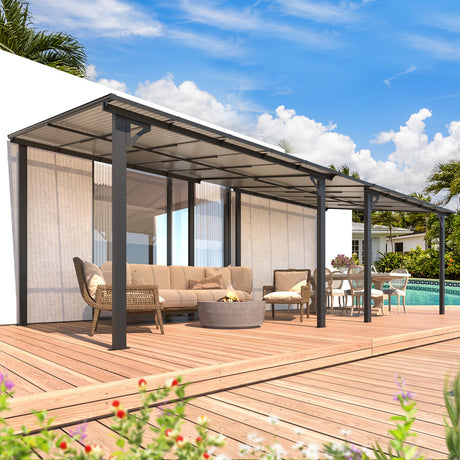 AECOJOY 20' x 10' Gazebo for Patio, Large Wall-Mounted Hard Top Lean-to Gazebo Pergola with Roof 10' x 20' on Clearance, Heavy Duty Patio Awnings for Decks, Backyard AECOJOY