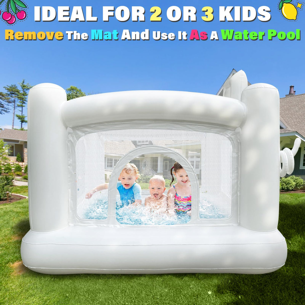 White Bounce House for Kids 2-8 Indoor Bouncy Castle with Pump Toddler Bounce House PVC Waterproof Materials Easy to Clean Outdoor Toddler Toys 68 x 68 x 58.2 inch iLink-outer