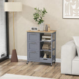 GOFLAME Kitchen Island Cart on Wheels with Storage, Versatile Rolling Cart with Wood Countertop, 3 Drawers, Removable Tray & Lockable Casters, Mobile Serving Trolley for Kitchen, Dining Room, Grey GOFLAME