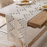 Joyfol Day Boho Table Runner, Farmhouse Stripe Cotton Table Runners with Tassels for Home Dining Table Decor, Rustic Natural Woven Dresser Scarf (Beige&Black,13 x 36 Inch) Joyfol Day