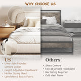 GLOLLOSPARK King Size Boucle Bed Frame, Cloud Upholstered Platform Bed with Height Adjustable Headboard & Soft Rounded Corners, No Box Spring Needed, Noise Free, Easy Assembly, Beige GLOLLOSPARK