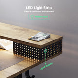 Claiks Electric Standing Desk with Shelf, 48 Inch Height Adjustable Standing Desk with LED Lights & Monitor Stand, Black Frame/Rustic Brown Top Claiks