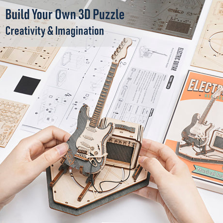 ROBOTIME 3D Puzzle for Kids Wooden Craft Kits DIY Model Guitar Kit to Build Brain Teaser Puzzle Toy Creative Gift for Teens & Adults ROBOTIME