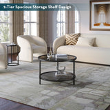 SAYGOER 27.6'' Round Coffee Table 2 Tier Black Glass Coffee Tables with Storage Shelf for Large or Small Space Modern Simple Sofa Table for Living Room Home Office, Easy Assembly… SAYGOER