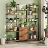 AFLUI Triple Bookshelf with 3 Fabric Drawers, 5-Tier Book Shelf and 10 Display Shelves, Industrial Large Bookcase for Home & Office, Rustic Brown, 47'' Wide AFLUI