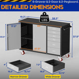 Eltean 55" W Rolling Workbench with 6 Drawers and Storage Cabinet,1000 LB Capacity Heavy Duty Work Bench with Pegboard and Adjustable Shelf,Garage Workbench with Wheels for Repair Shop/Workshop Eltean