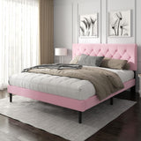 HAOARA King Size Platform Bed Frame with Upholstered Button Tufted Headboard, Mattress Foundation with Wooden Slat Support, Noise Free, No Box Spring Needed, Easy Assembly, Pink Velvet HAOARA