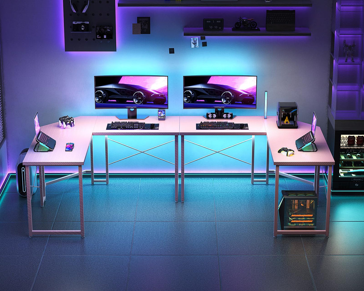 Casaottima L Shaped Gaming Desk, Corner Desk Gaming Table for Home Office, Computer Desk Sturdy Writing Workstation for Small Space, Easy to Assemble, 51 inch, Carbon Fiber Surface, Pink Casaottima
