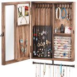 Keebofly Wall Mounted Jewelry Organizer Box Rustic Wood Large Space Jewelry Cabinet Holder Jewelry Storage Box for Necklaces, Earrings, Bracelets, Ring Holder, and Accessories (Carbonized Black) Keebofly