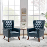 LOVSPATIO PU Leather Accent Chair Set of 2, Modern Upholstered Living Room Chair Sofa Chair with Wooden Legs, Wingback Armchair Club Chair for Bedroom,Study Room, Lounge (Dark Blue) LOVSPATIO