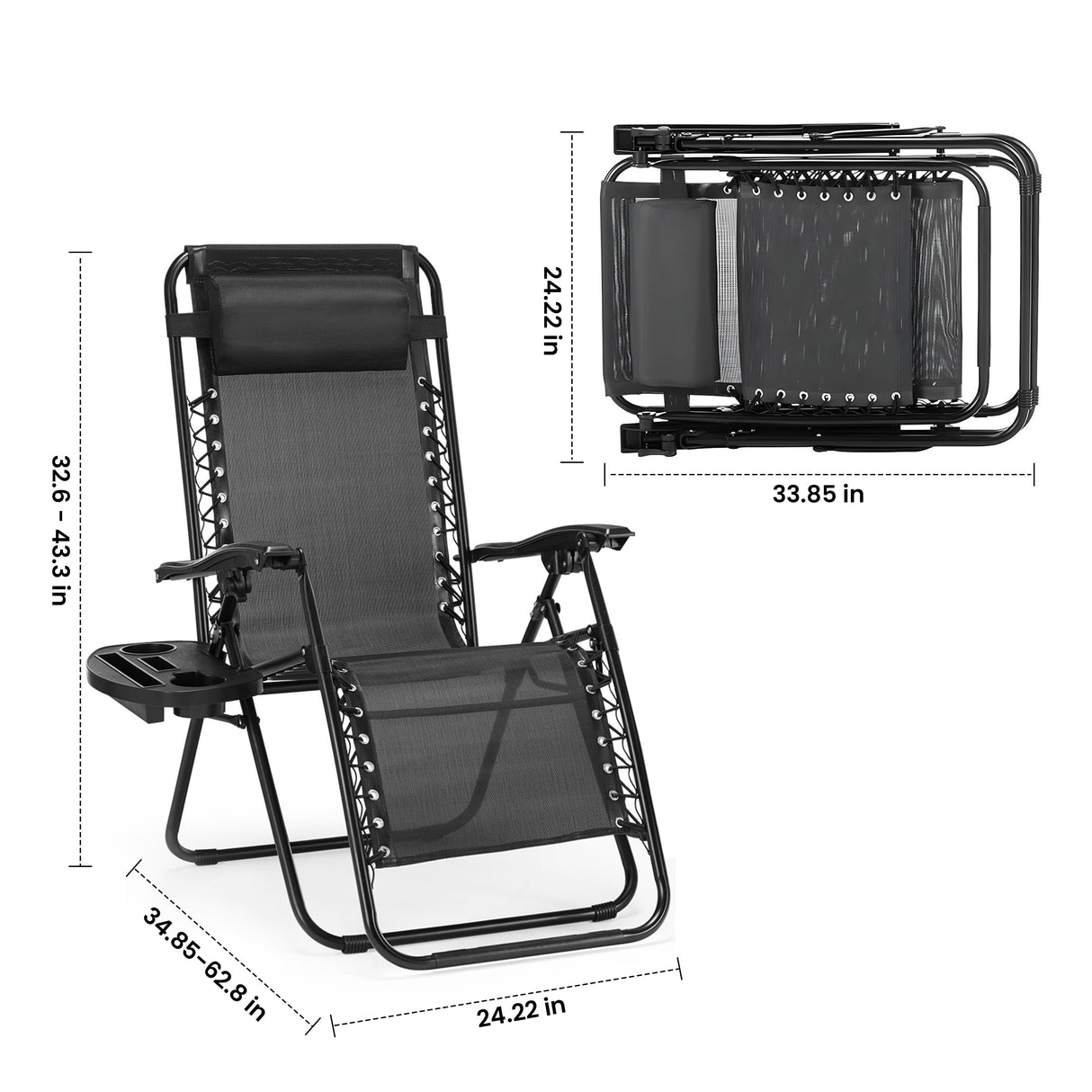 Simple Deluxe 2 Set Zero Gravity Chairs Patio Portable Reclining Folding Lounge Chair Beach Camping Chairs with Pillow and Cup Holder Trays for Garden, Lawn, Black Simple Deluxe