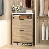 HOMEFORT Shoe Storage Cabinet for Entryway, 31.5" Fluted Shoe Cabinet with 2 Flip Drawers, Mid-Century Modern Hidden Shoe Rack Organizer, Slim Shoe Cabinet for Front Door Entrance, Natural Oak HOMEFORT