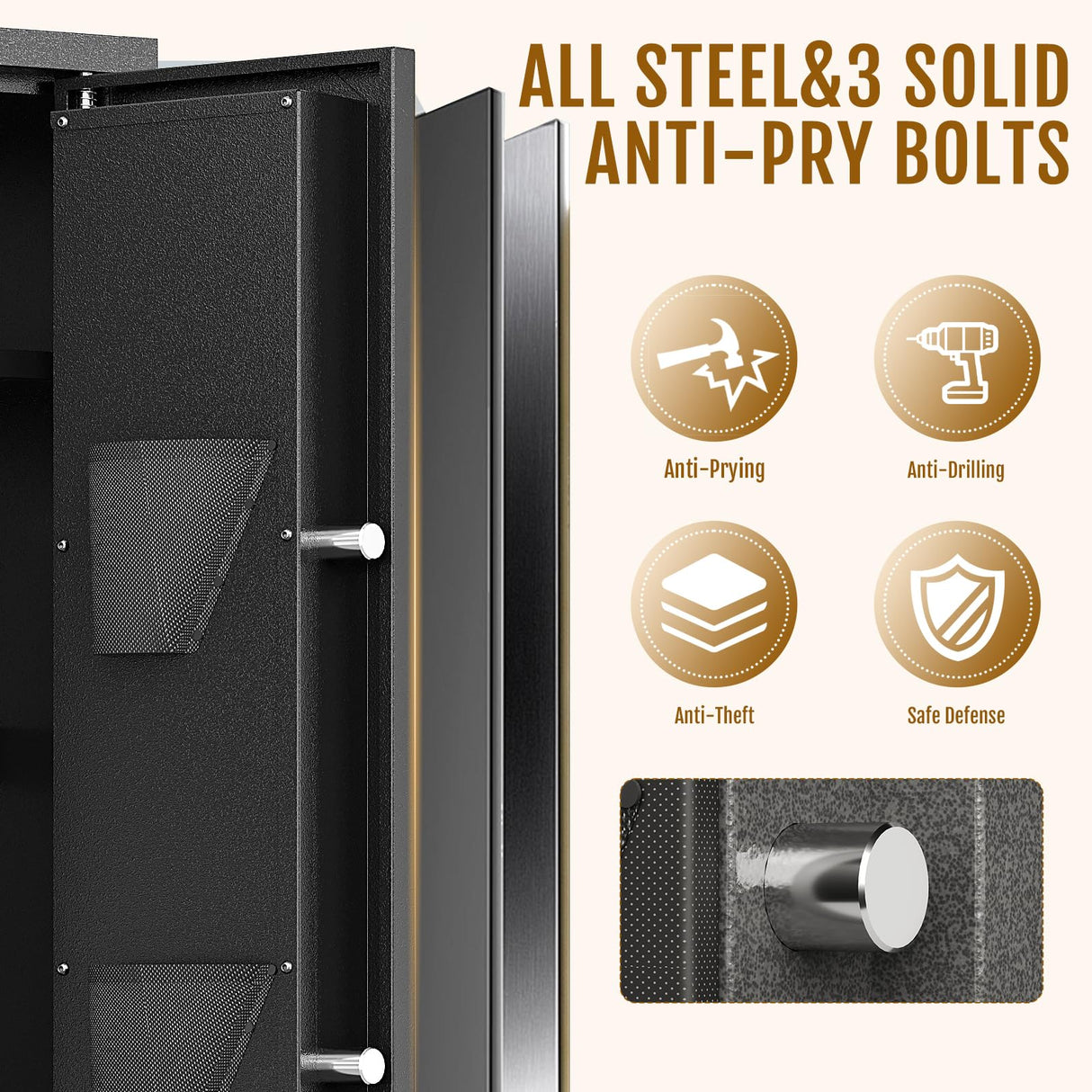 KAER 2-3 Gun Safe, 52''Height Gun Safe for Rifles and Pistols, Metal Safe, Rifle Safes for Home, Gun Safes with Adjustable Gun Rack KAER