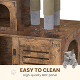Recaceik Cat Litter Box Enclosure with Cat Tree, Hidden Cat Washroom Furniture with Divider, Wooden Cat House with Platform, Scratching Post and Soft Plush Perch, Indoor Pet Cabinet,Rustic Brown Recaceik
