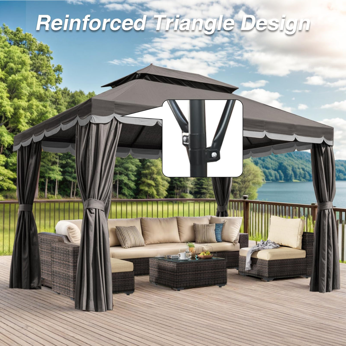 10'×13' Outdoor Gazebo, Patio Gazebo Canopy Tent Heavy Duty with Double Roofs, Gazebo Tent Canopy with Mosquito Netting and Privacy Screen Curtains for Deck Backyard Lawn and Garden (Grey) gaildon
