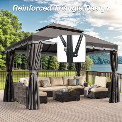 10'×13' Outdoor Gazebo, Patio Gazebo Canopy Tent Heavy Duty with Double Roofs, Gazebo Tent Canopy with Mosquito Netting and Privacy Screen Curtains for Deck Backyard Lawn and Garden (Grey)