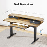 HUANUO 48" x 26" Electric Standing Desk with 2 Drawers & 26.7" Large Keyboard Tray, C-Clamp Mount Compatible, Adjustable Computer Desk for Home Office, Stand Up Desk with 4 Height Presets, Vintage HUANUO