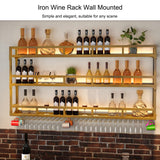 Wall Wine Rack Floating Bar Shelves Wall Mounted with LED Light Liquor Bottle Display Shelf with Hanging Wine Glass Rack Kitchen Wall Shelf Liquor Cabinet Bar Stand for Home Bar Cafe Restaurant(Gold,3 WXZXWXZX