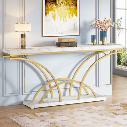 Tribesigns 70.9 Inch Long Console Table for Entryway,Gold Sofa Table with White Faux Marble Tabletop,Mid Century Accent Table with Half-Moon Shape Legs - WoodArtSupply