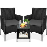 Best Choice Products 3-Piece Outdoor Wicker Conversation Bistro Set, Space Saving Patio Furniture for Garden w/Side Table - Black/Gray Best Choice Products