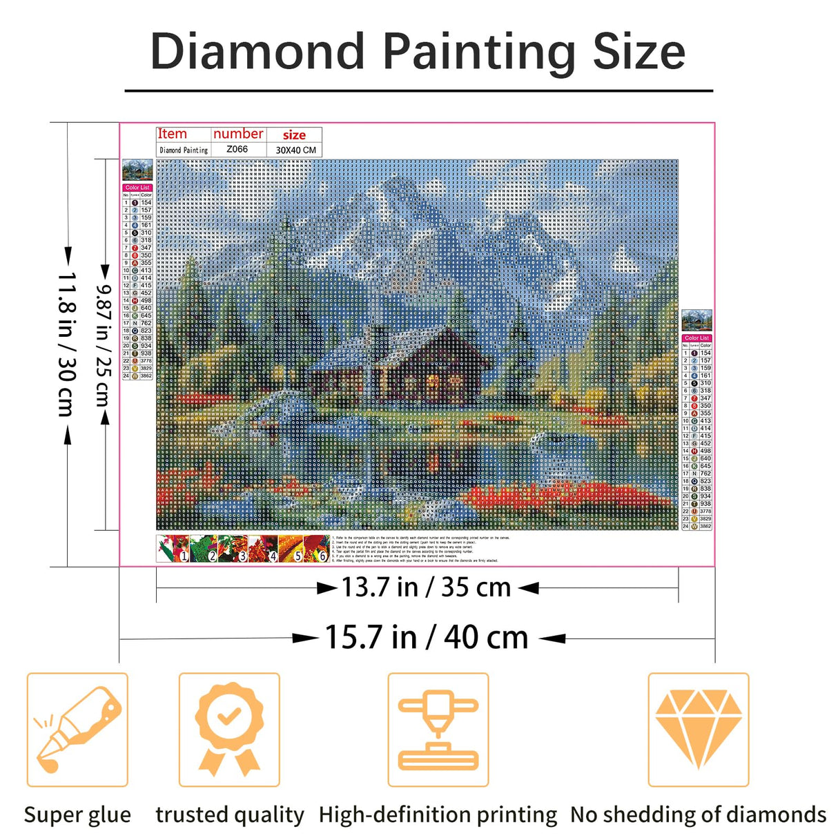 Shouruihua Diamond Art Kit Mountain Scene, Diamond Painting Kits for Adults Cabin Mountains Water, DIY Full Round Drill Diamond Dots with Forest Landscape Gem Arts for Home Wall Decor 16x12 inch Shouruihua